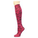 Zebra Hearts on Cranberry Knee Highs