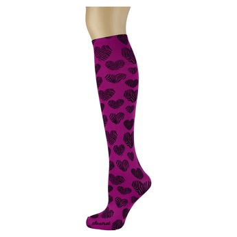 Zebra Hearts on Magenta Knee Highs